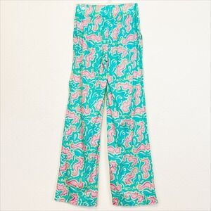 Lilly Pulitzer Midrise Wide Leg Palazzo Pants Turquoise Seahorse Blue Pink XS